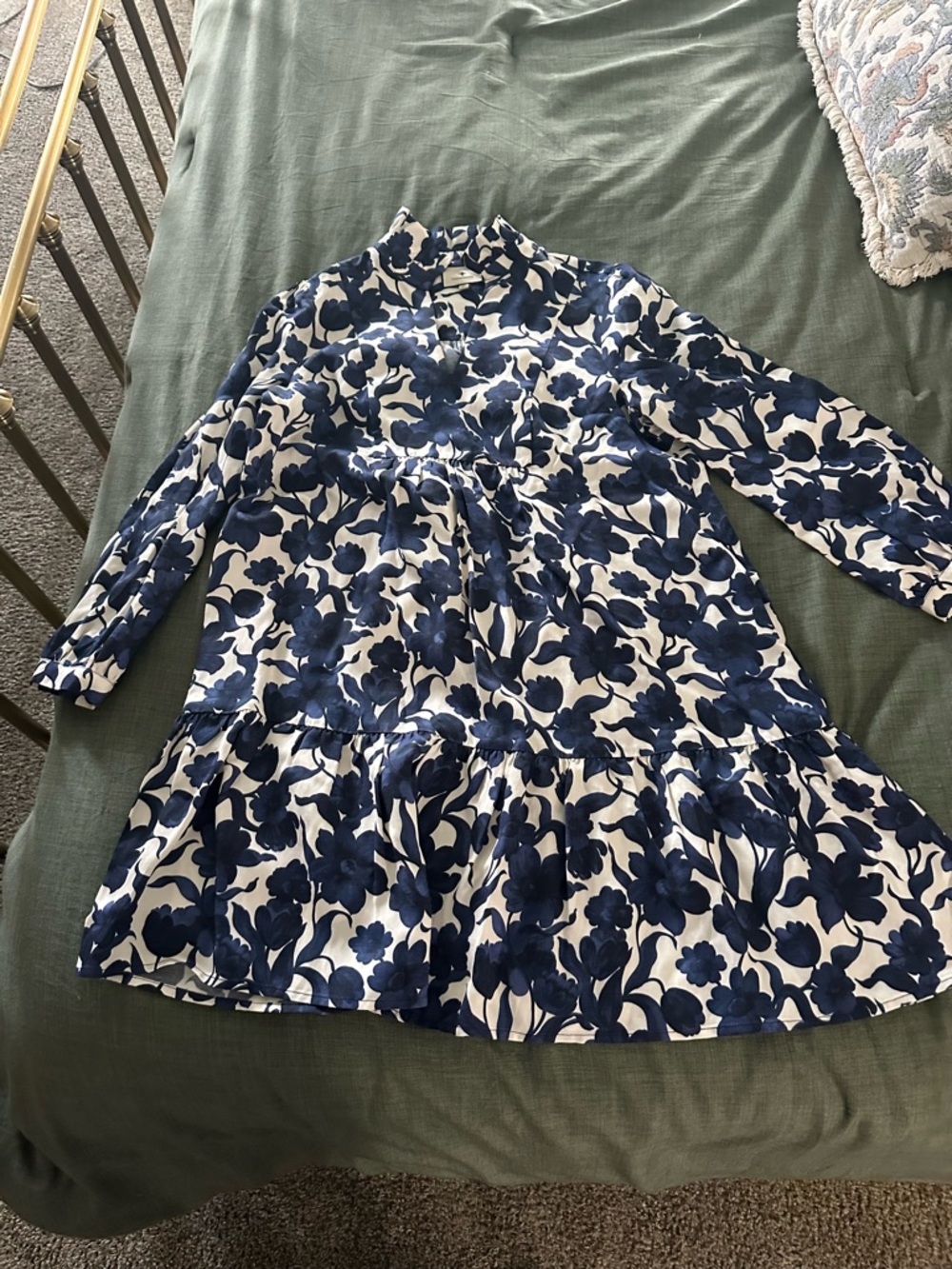 Tuckernuck Navy Floral Ruffle-Neck Dress